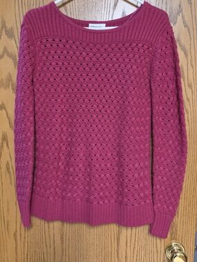 St. John's Bay - Corded Knit Crewneck Sweater - Hot Pink